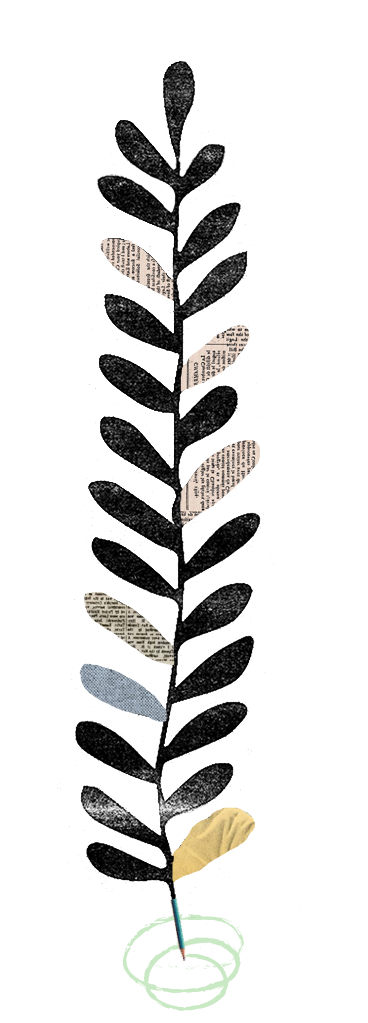 illustración de planta con letras en sus hojas y lapicero como tallo